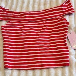 Wild Fable Red and White Striped Off-Shoulder Tank Top
